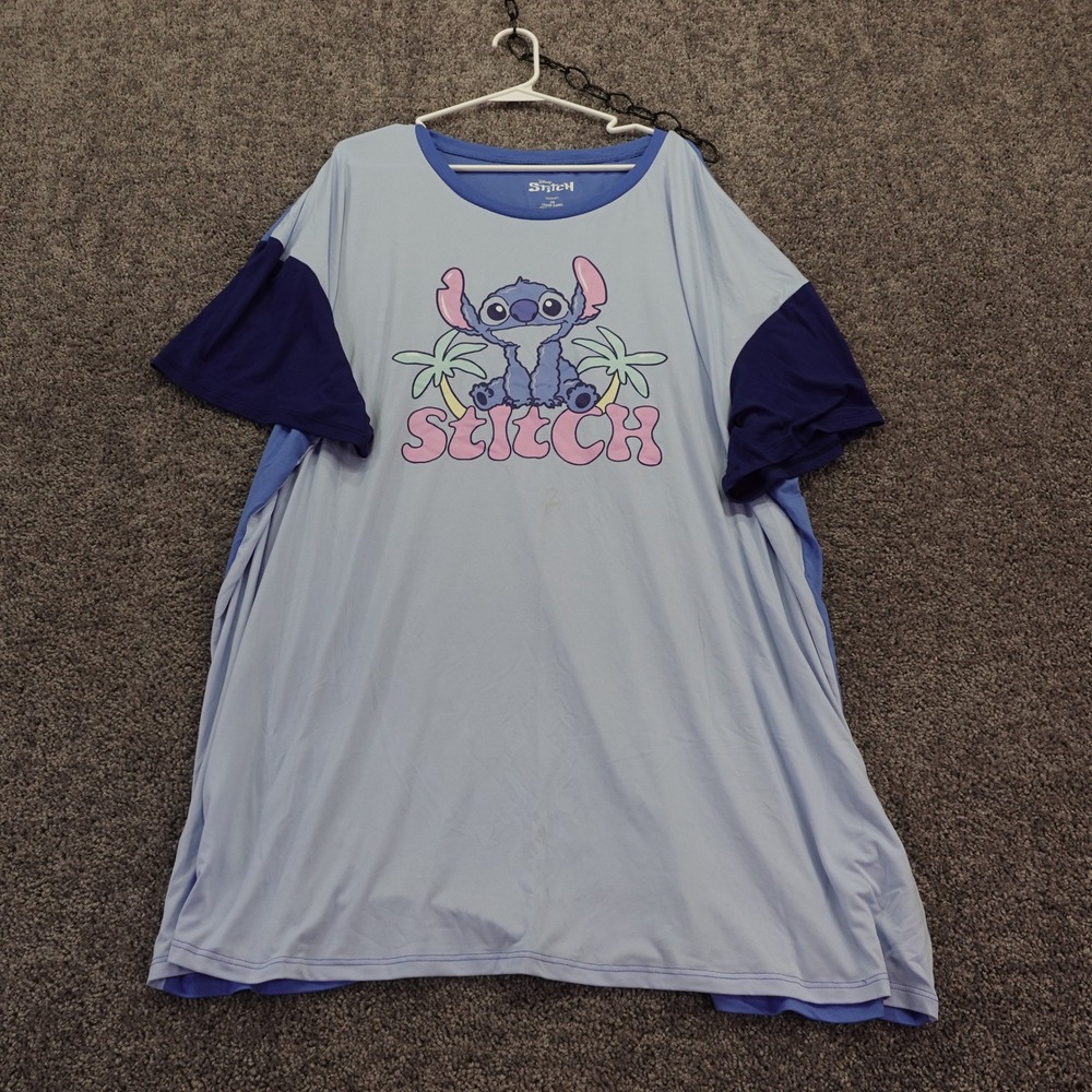 Disney Stitch Sleepwear Womens 3X Extra Large Blue Lilo & Stitch Nightgown Gown